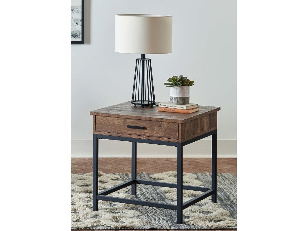 Byers 1-Drawer Square Engineered Wood End Table Brown Oak