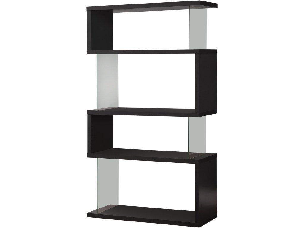 Emelle 63-Inch 4-Shelf Glass Panel Bookshelf Black