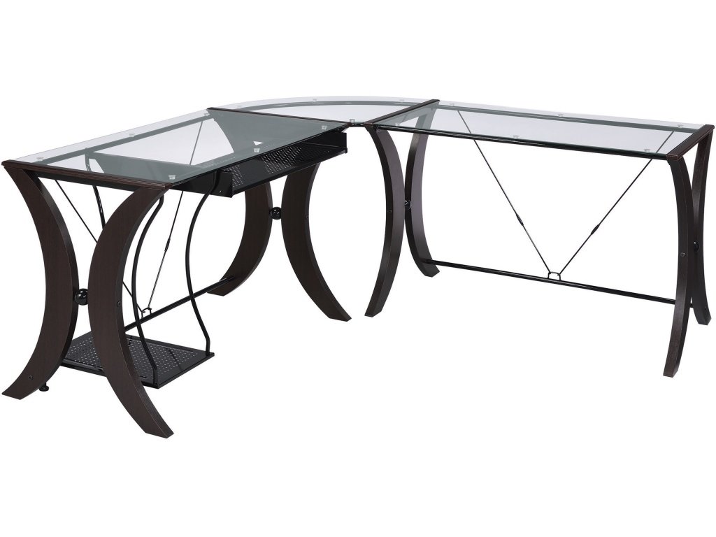 Monterey 67-Inch Glass Top L-Shape Computer Desk Cappuccino