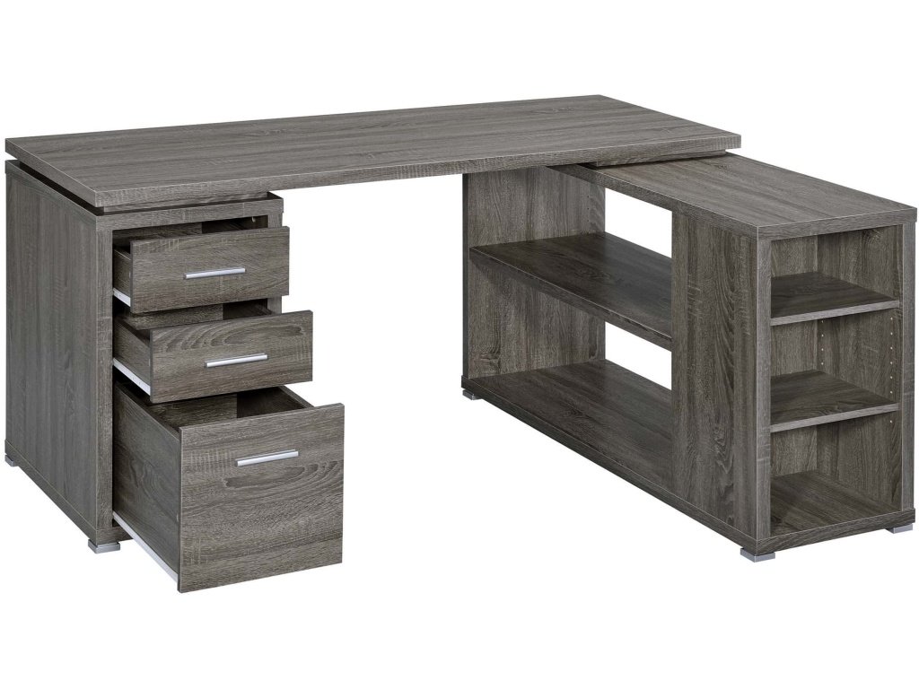 Yvette 60-Inch 3-Drawer L-Shape Computer Desk Weathered Grey