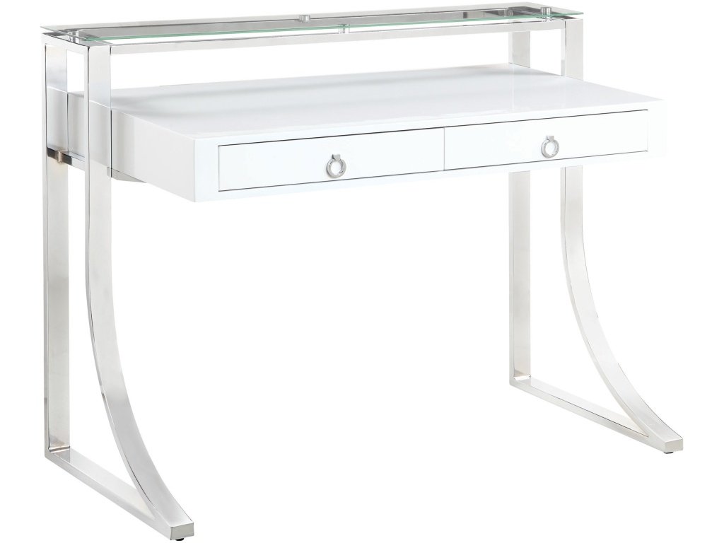 Gemma 48-Inch 2-Drawer Writing Desk White High Gloss