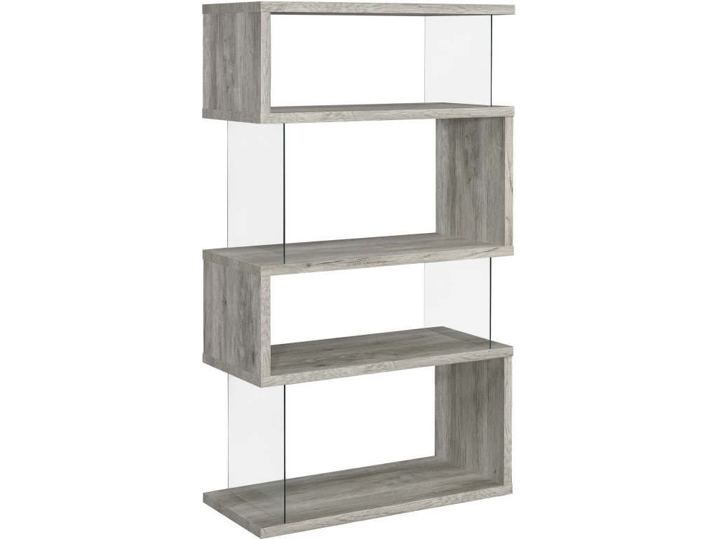 Emelle 63-Inch 4-Shelf Glass Panel Bookshelf Grey Driftwood