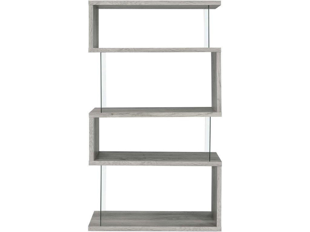 Emelle 63-Inch 4-Shelf Glass Panel Bookshelf Grey Driftwood