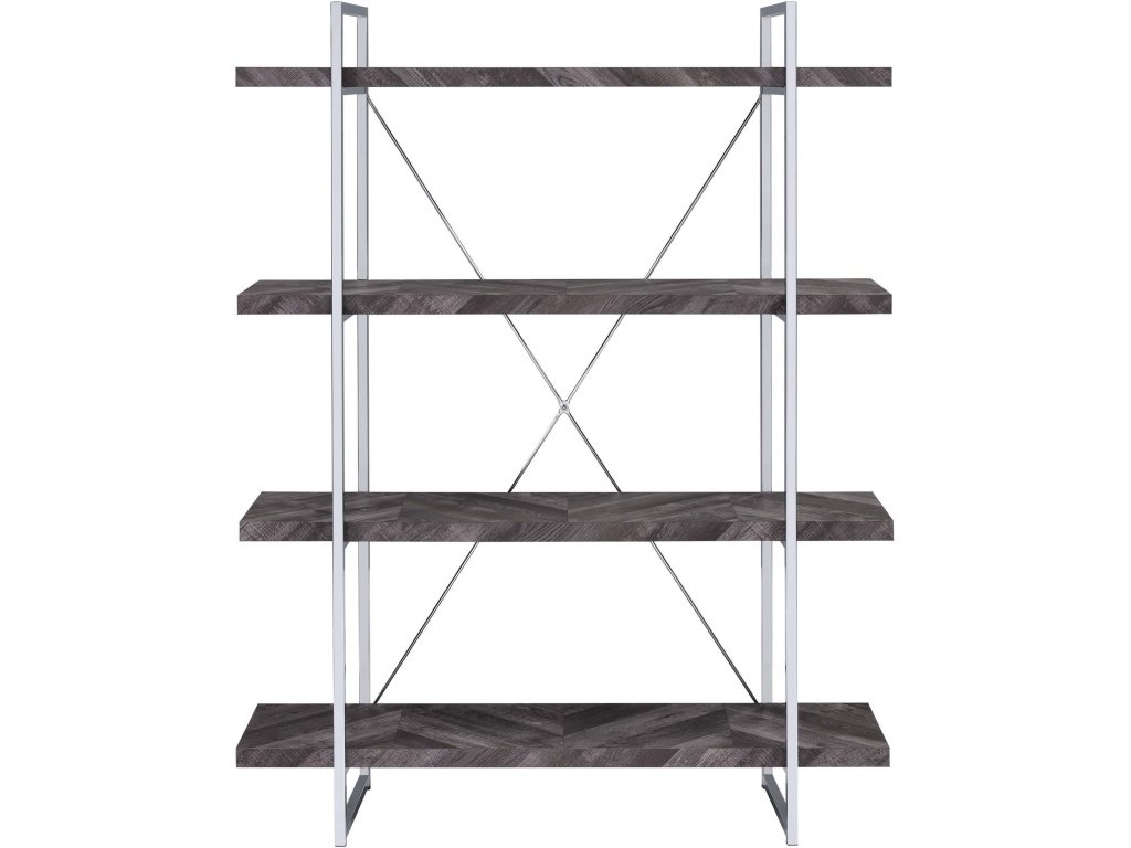 Grimma 4-Shelf Bookcase Rustic Grey Herringbone