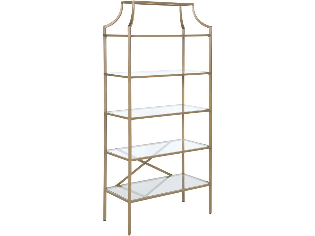 Serena 70-Inch 5-Shelf Glass Bookshelf Gold