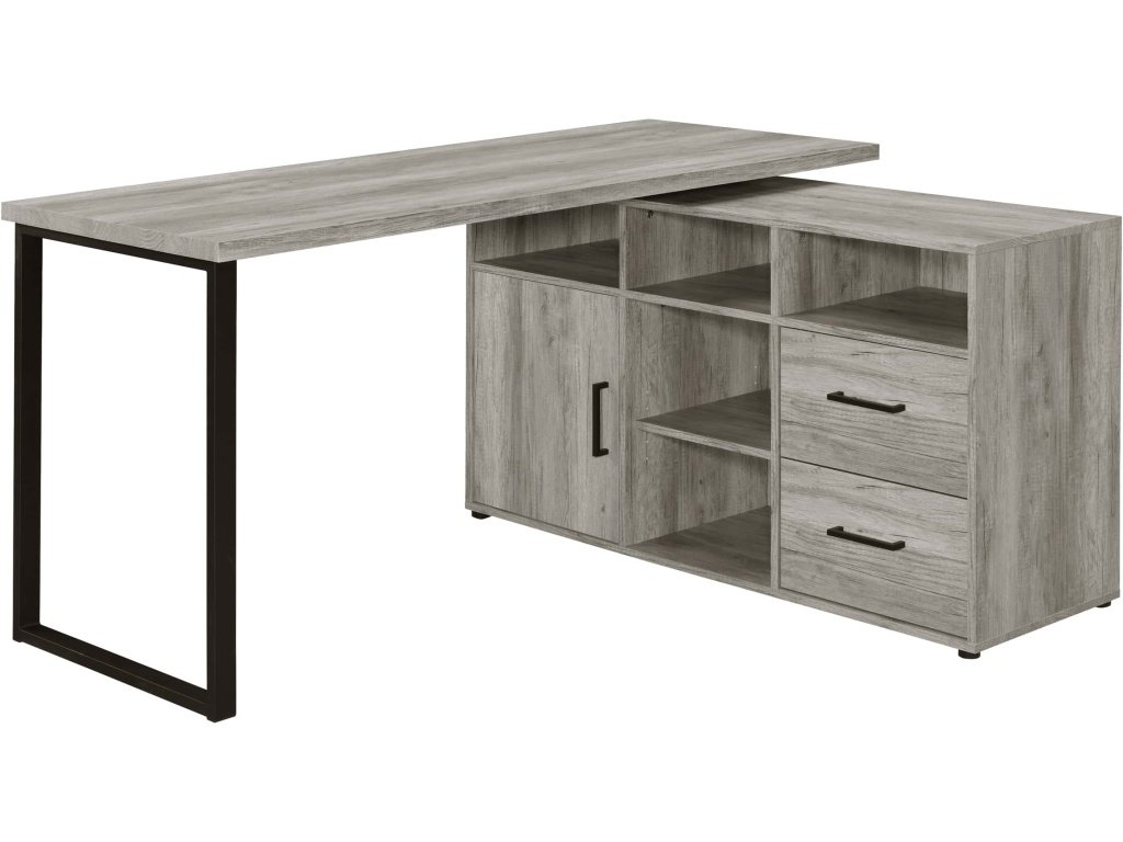 Hertford L-Shape Office Desk With Storage Grey Driftwood