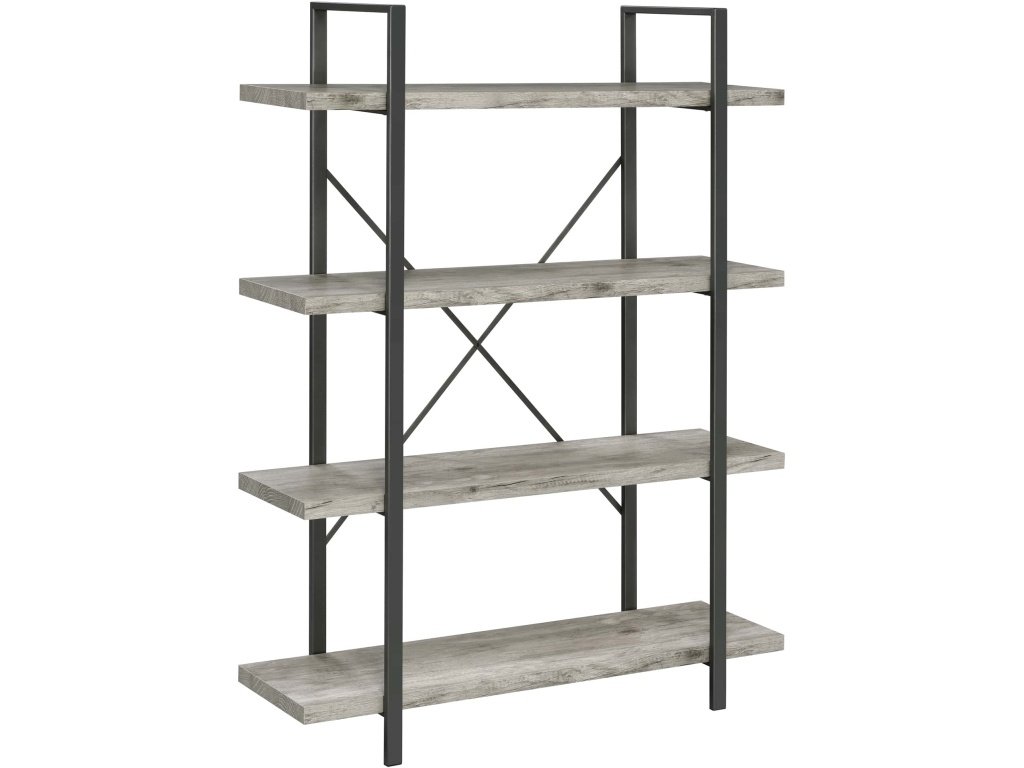 Cole 4-Shelf Bookcase Grey Driftwood And Gunmetal