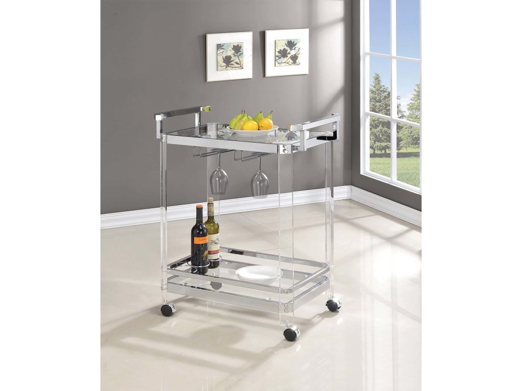 Jefferson 2-Tier Glass Shelf Acrylic Bar Cart Chrome