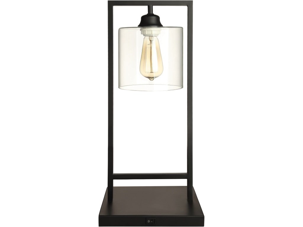 Shoto 20-Inch Glass Shade Metal Bedside Table Lamp Black