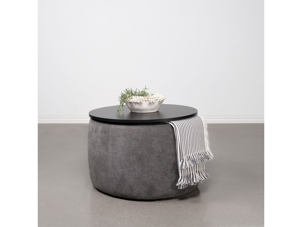 Tesoro Upholstered Round Lift Top Storage Ottoman Grey And Black