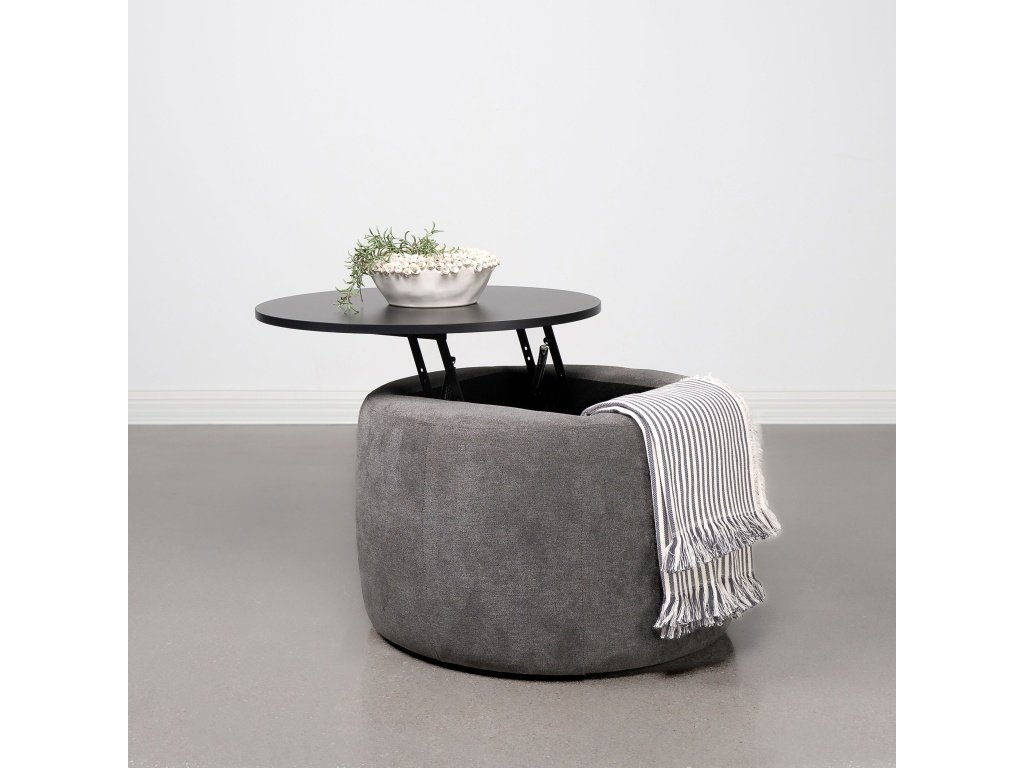 Tesoro Upholstered Round Lift Top Storage Ottoman Grey And Black