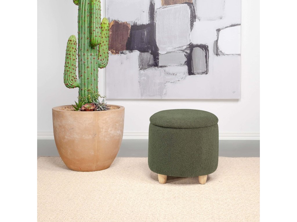 Valia Faux Sheepskin Upholstered Round Storage Ottoman Green