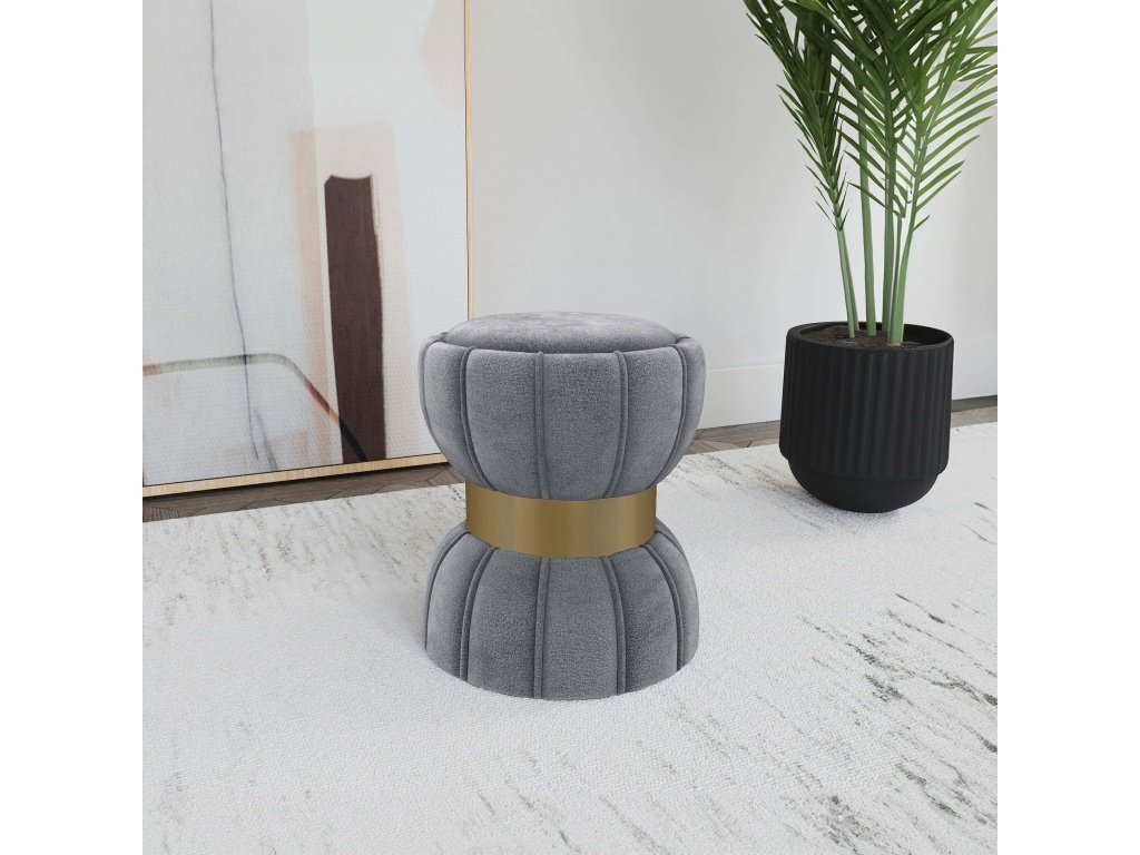 Sora Round Upholstered Ottoman Grey