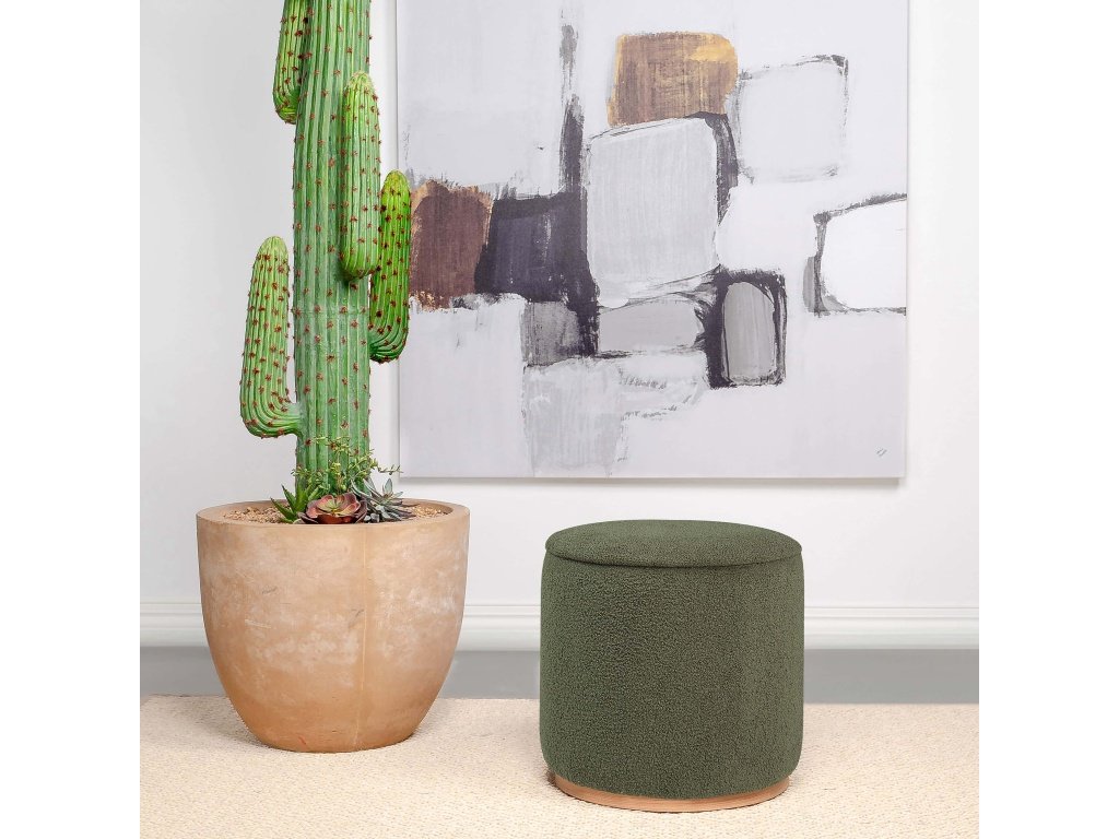 Zena Faux Sheepskin Upholstered Round Ottoman Green