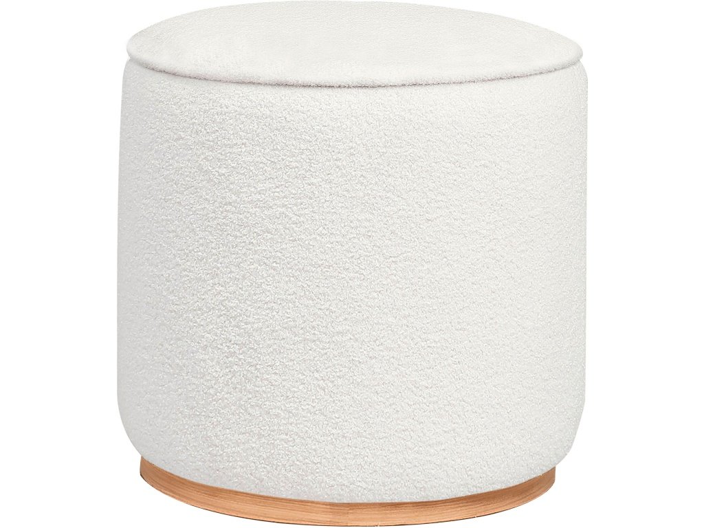 Zena Faux Sheepskin Upholstered Round Ottoman Ivory