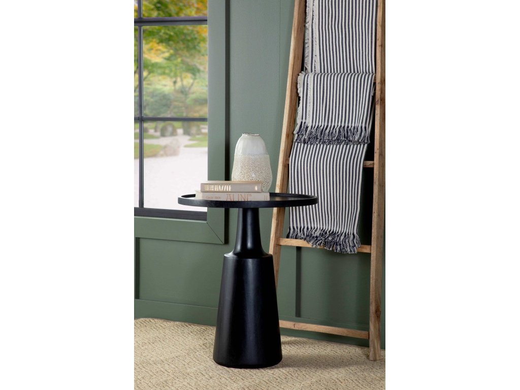 Ixia Round Solid Mango Wood Accent Side Table Black Stain