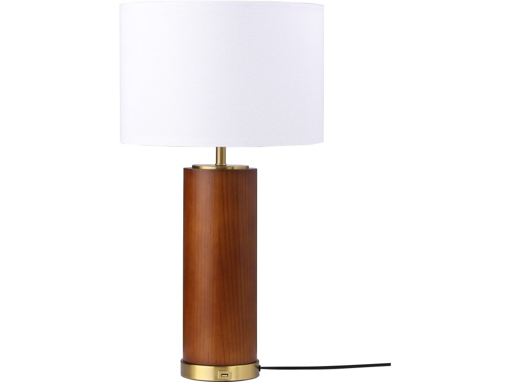 Aziel 28-Inch Drum Shade Wood Frame Table Lamp Cappuccino