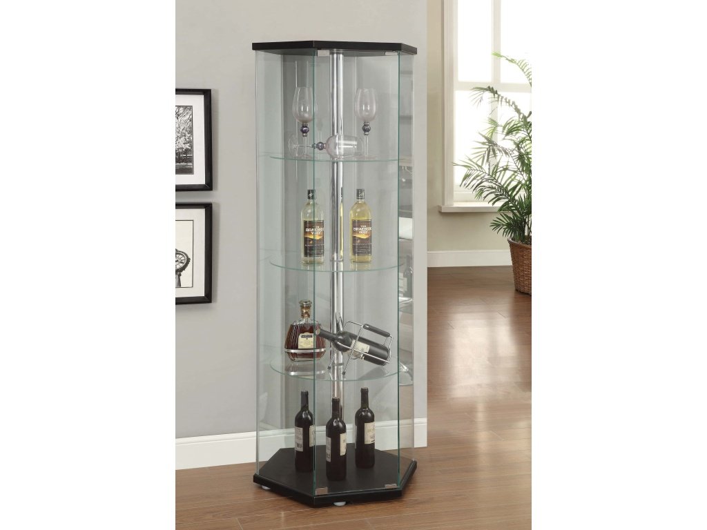 Zahavah 4-Shelf Hexagonal Clear Glass Curio Cabinet Black