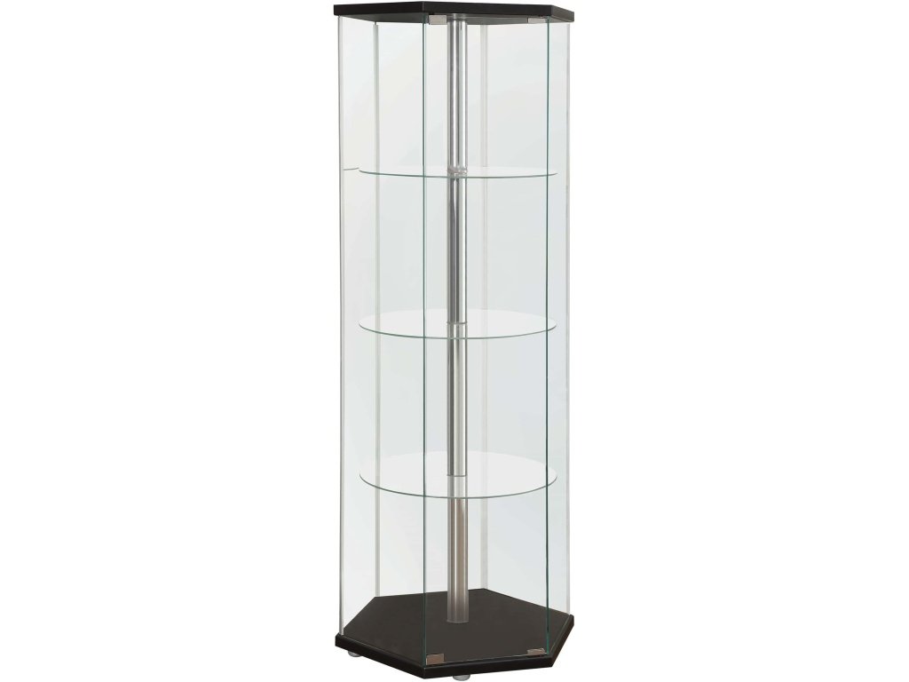 Zahavah 4-Shelf Hexagonal Clear Glass Curio Cabinet Black