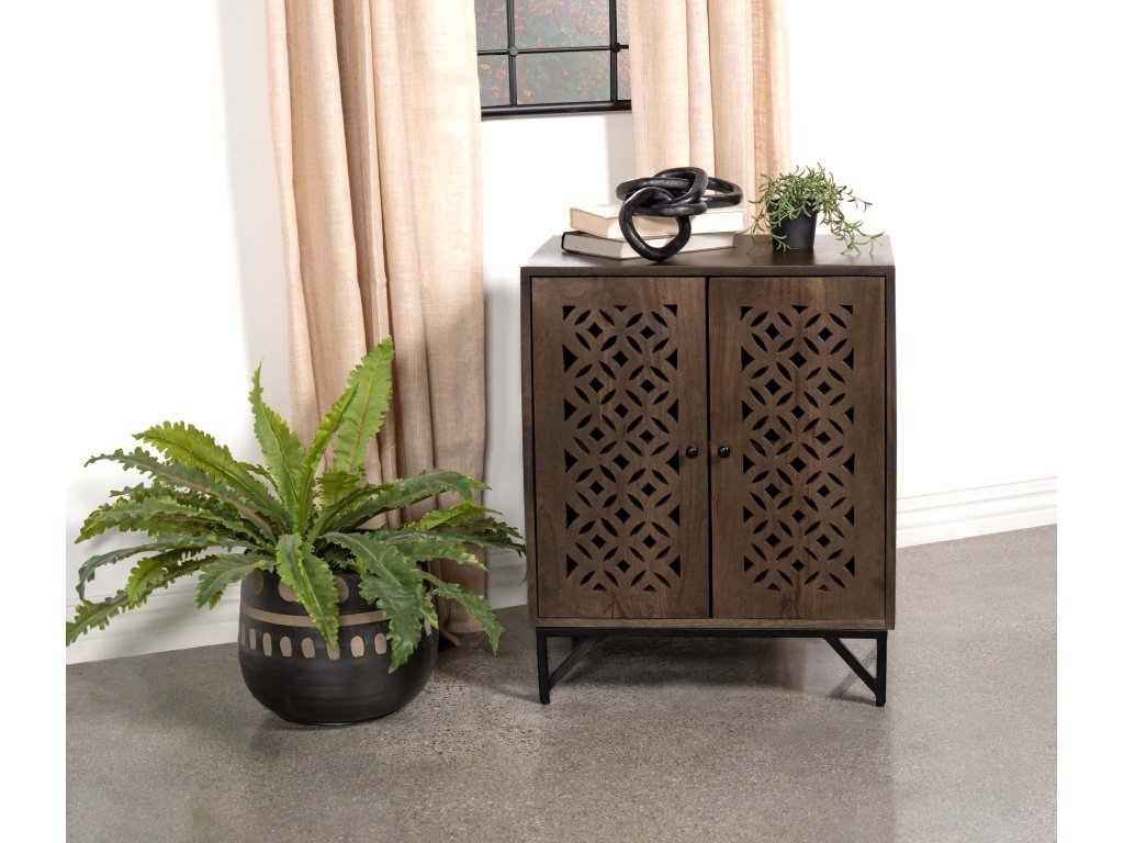 Zaria 2-Door Wood Trellis Accent Storage Cabinet Brown