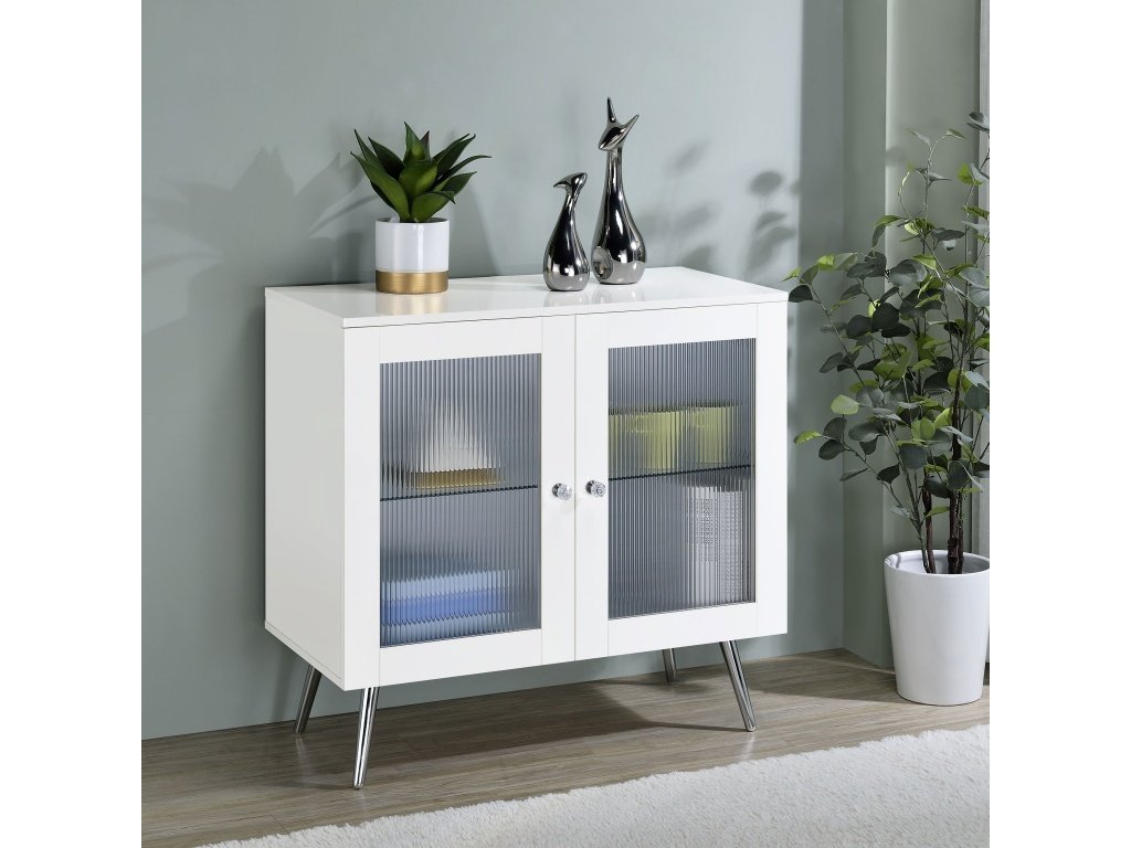 Nieta 2-Tier Accent Cabinet With Glass Shelf White High Gloss And Chrome