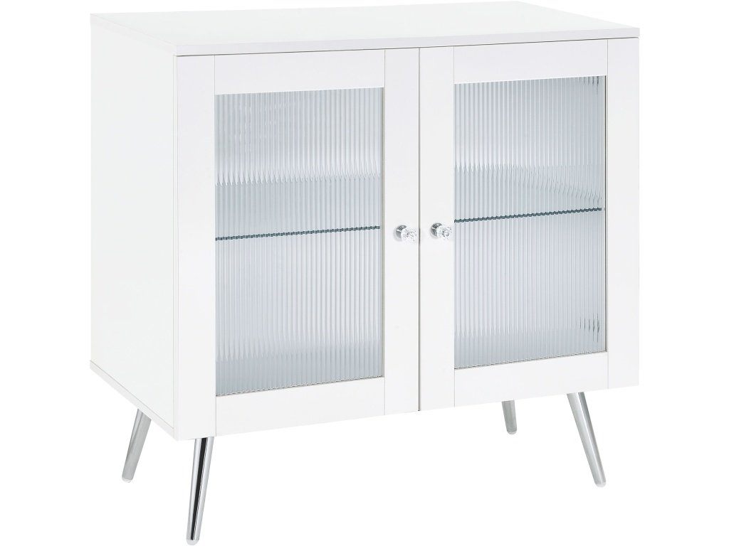 Nieta 2-Tier Accent Cabinet With Glass Shelf White High Gloss And Chrome