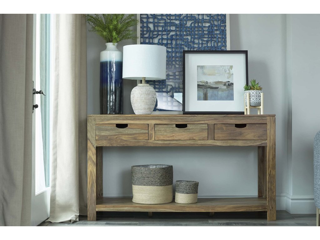 Esther 3-Drawer Storage Console Table Natural Sheesham