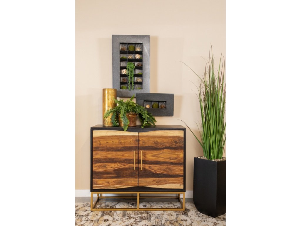 Zara 2-Door Accent Cabinet Black Walnut And Gold