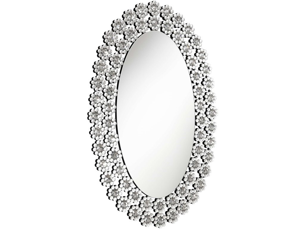 Colleen 31 X 47 Inch Oval Wall Mirror Crystal Flowers Silver