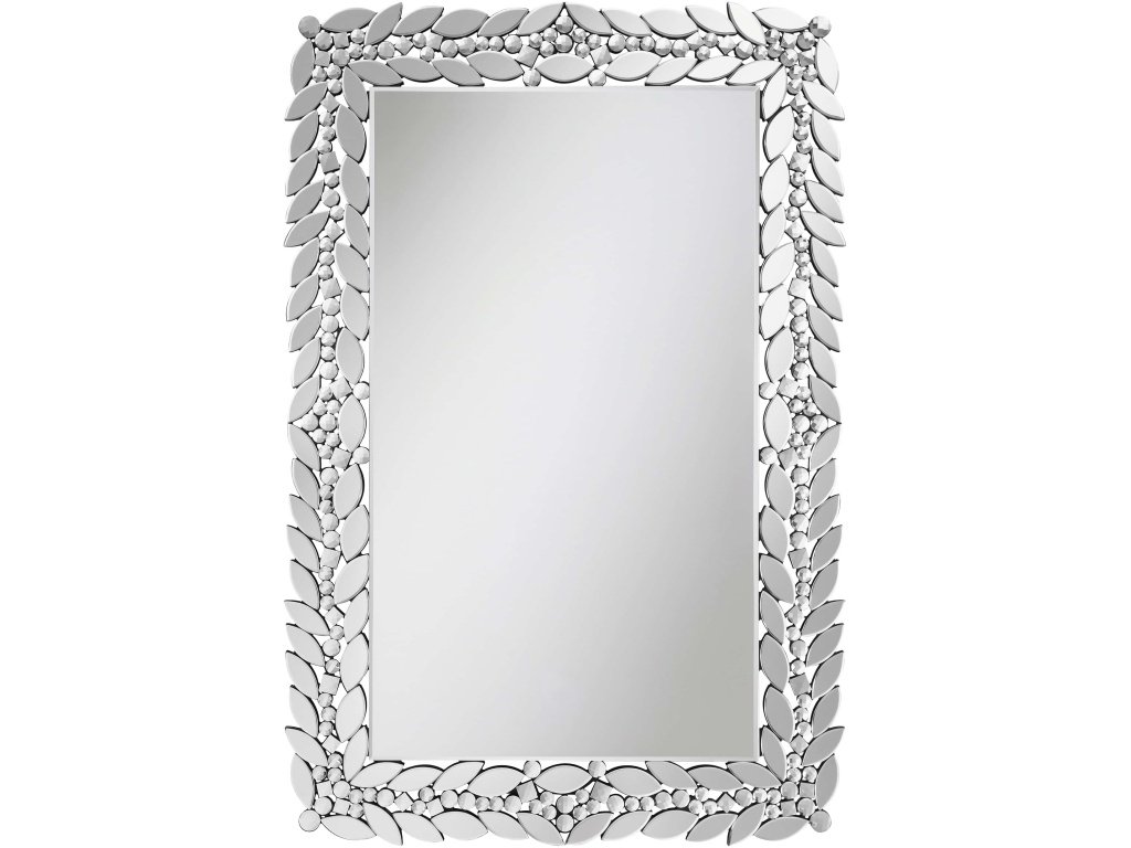 Cecily 32 X 47 Inch Leaf Border Crystal Wall Mirror Silver