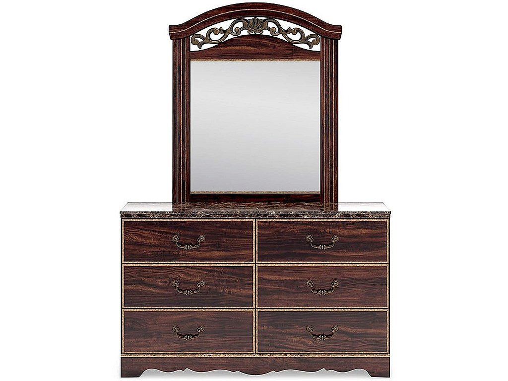 Glosmount Queen Poster Bed, Dresser, Mirror, Chest and Nightstand