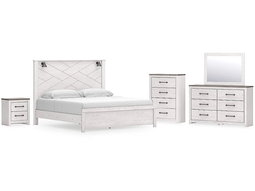 Gerridan King Panel Bed, Dresser, Mirror, Chest, and Nightstand