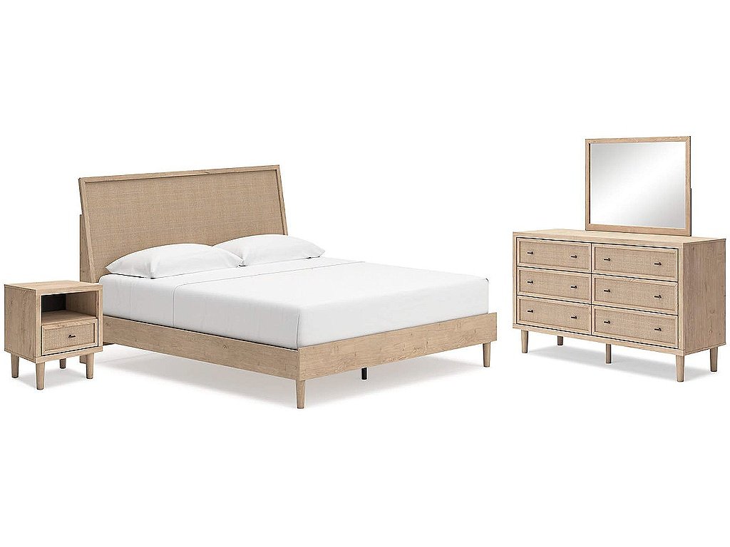 Cielden King Panel Bed, Dresser, Mirror and Nightstand