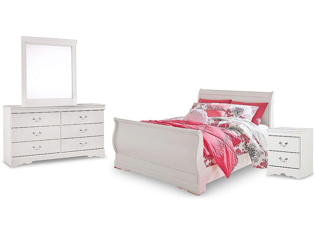 Anarasia Full Sleigh Bed with Dresser, Mirror and Nightstand