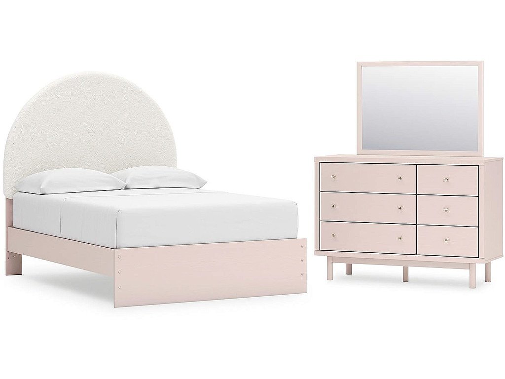 Wistenpine Full Upholstered Panel Bed, Dresser and Mirror