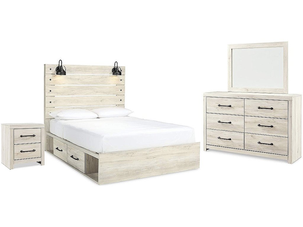 Cambeck Queen Panel Bed with Storage, Dresser, Mirror and Nightstand