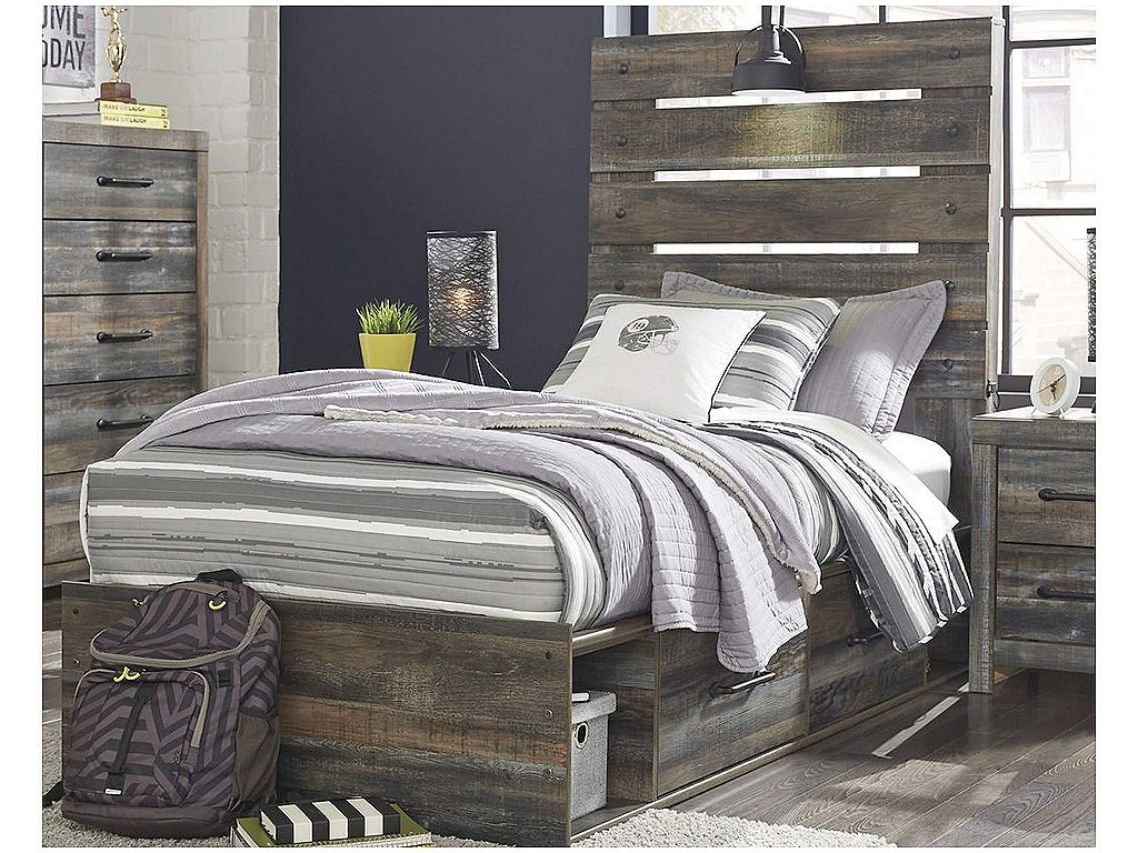 Drystan Twin Panel Bed with 4 Storage Drawers