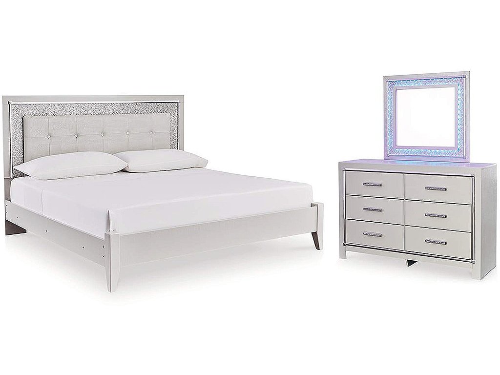 Zyniden Full Upholstered Panel Bed, Dresser and Mirror