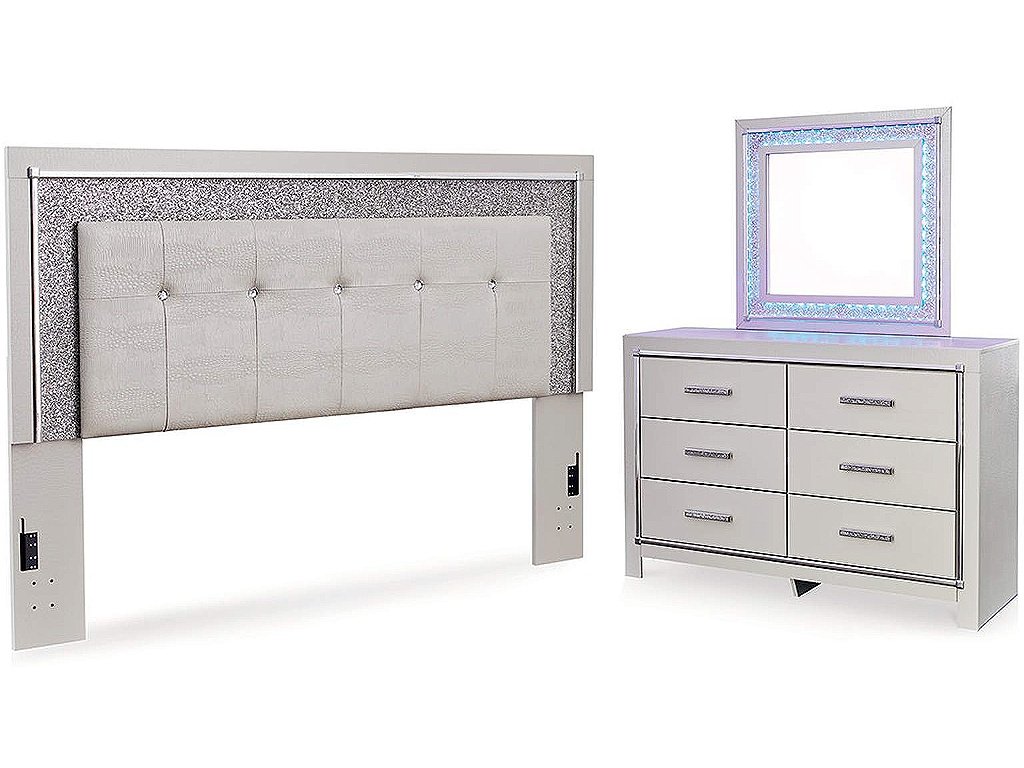 Zyniden Full Upholstered Panel Headboard, Dresser and Mirror