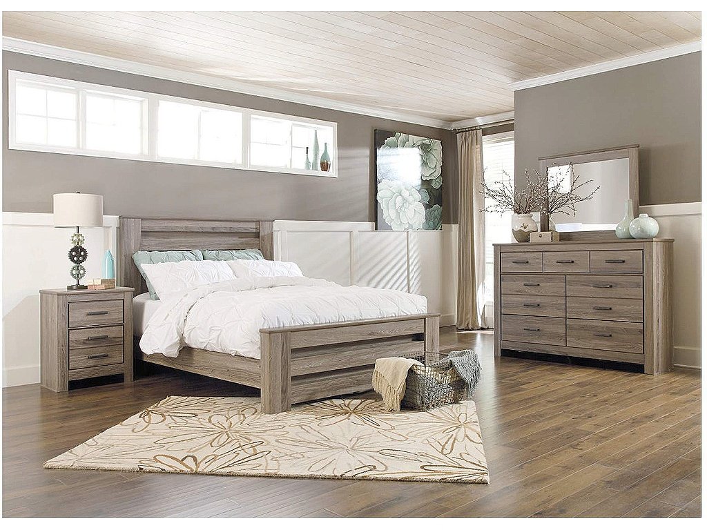 Zelen Queen Panel Bed, Dresser, Mirror and Nightstand