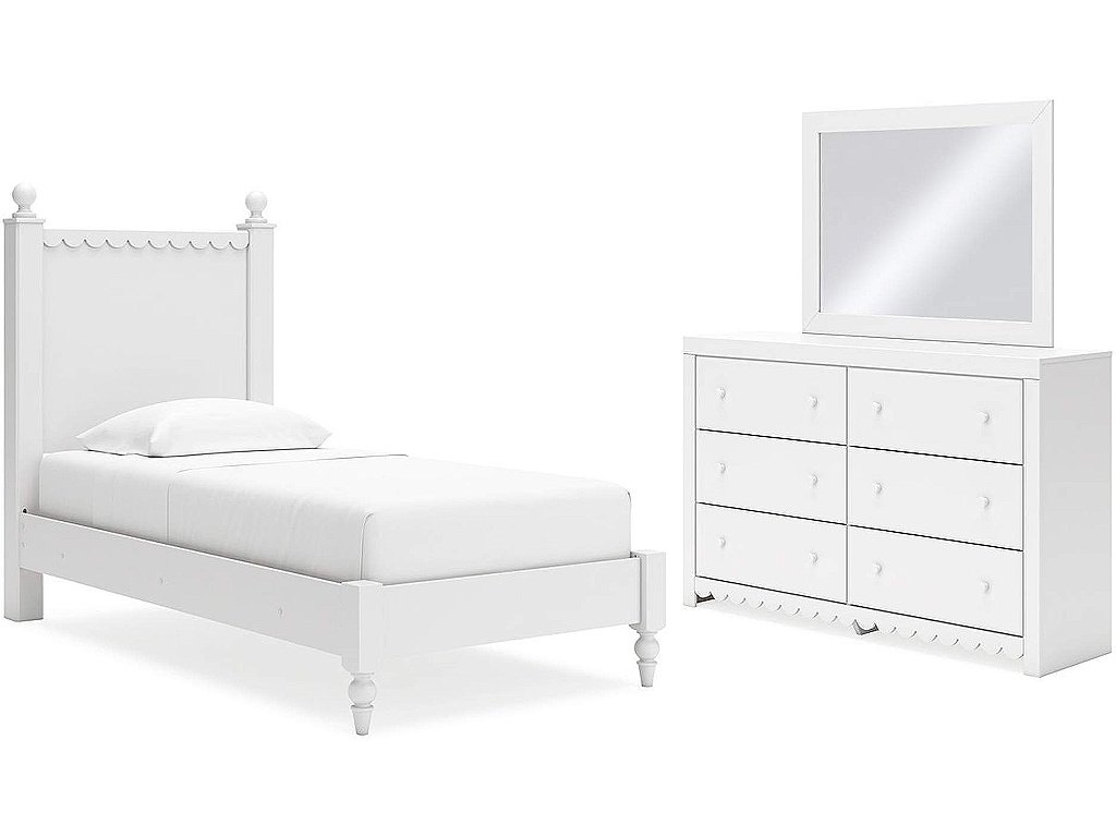 Mollviney Twin Panel Bed, Dresser and Mirror