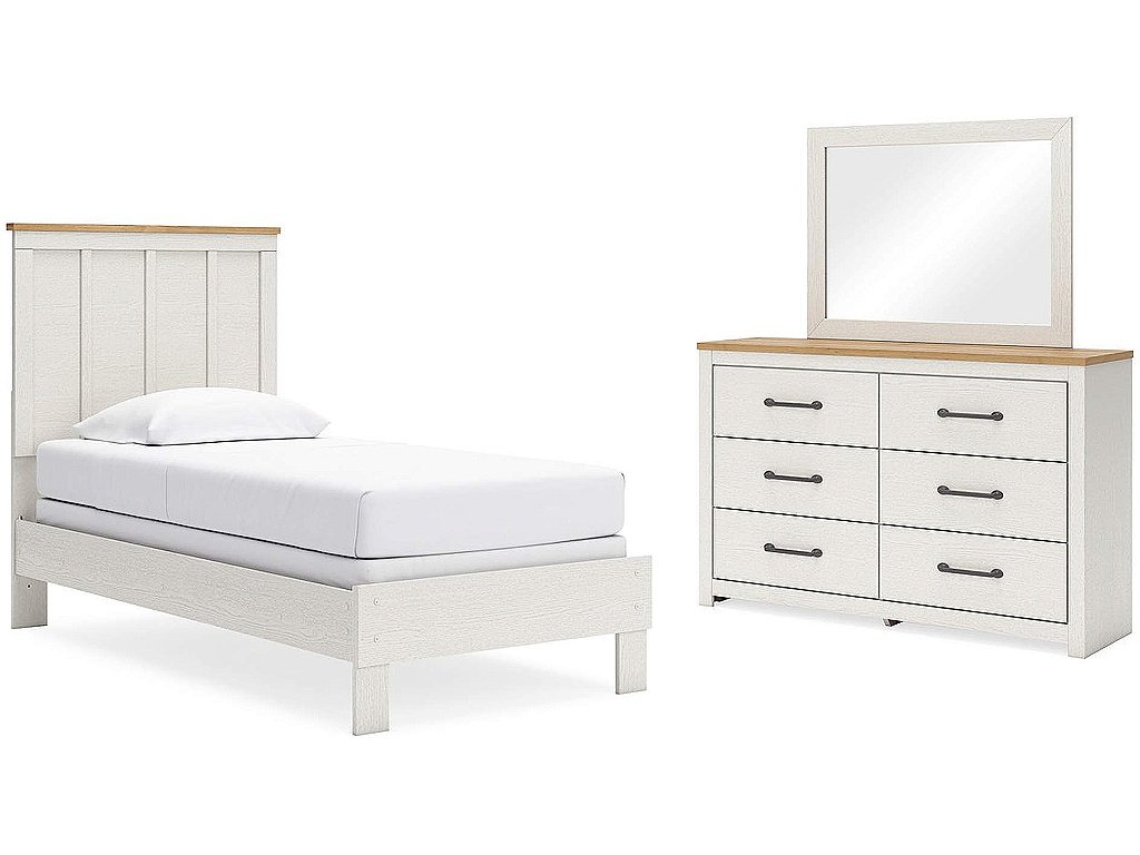 Linnocreek Twin Panel Bed, Dresser and Mirror