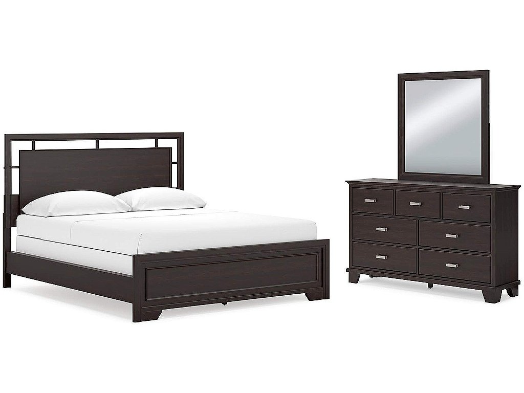 Covetown California King Panel Bed, Dresser and Mirror