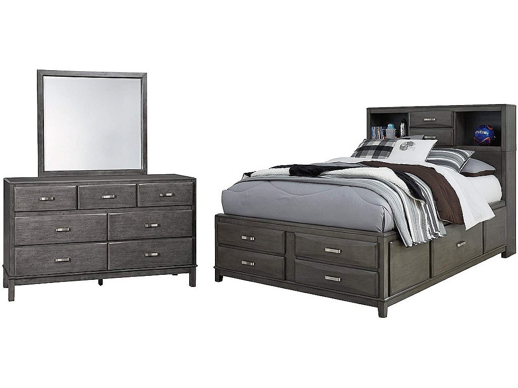 Caitbrook Full Storage Bed with Mirrored Dresser