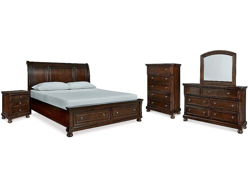 Porter King Sleigh Bed, Dresser, Mirror, Chest and Nightstand