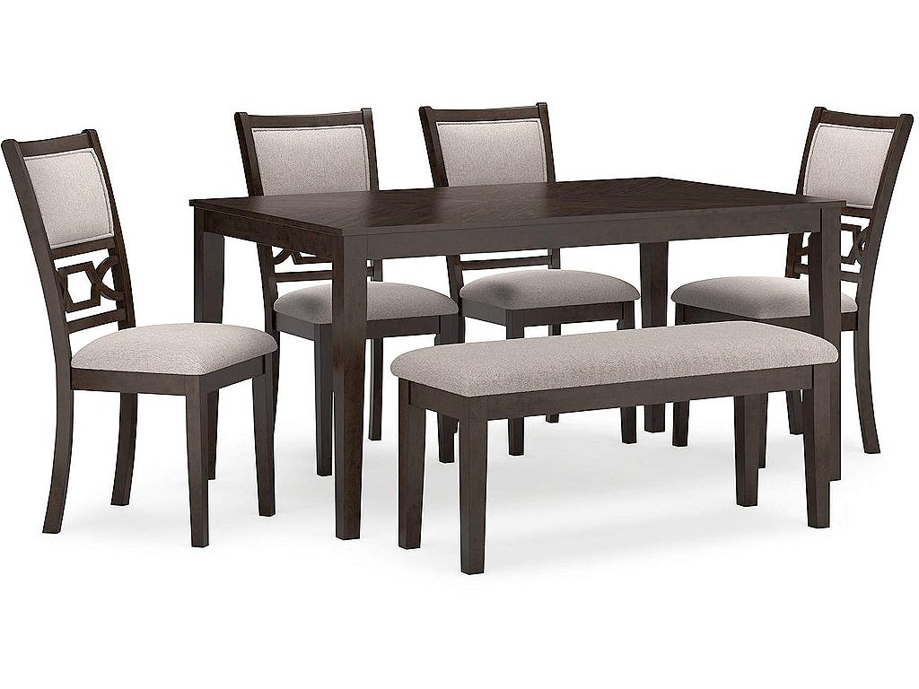 Langwest Dining Table and 4 Chairs and Bench (Set of 6)