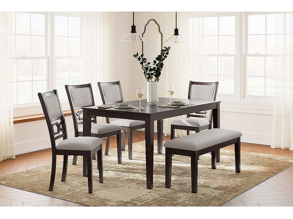 Langwest Dining Table and 4 Chairs and Bench (Set of 6)