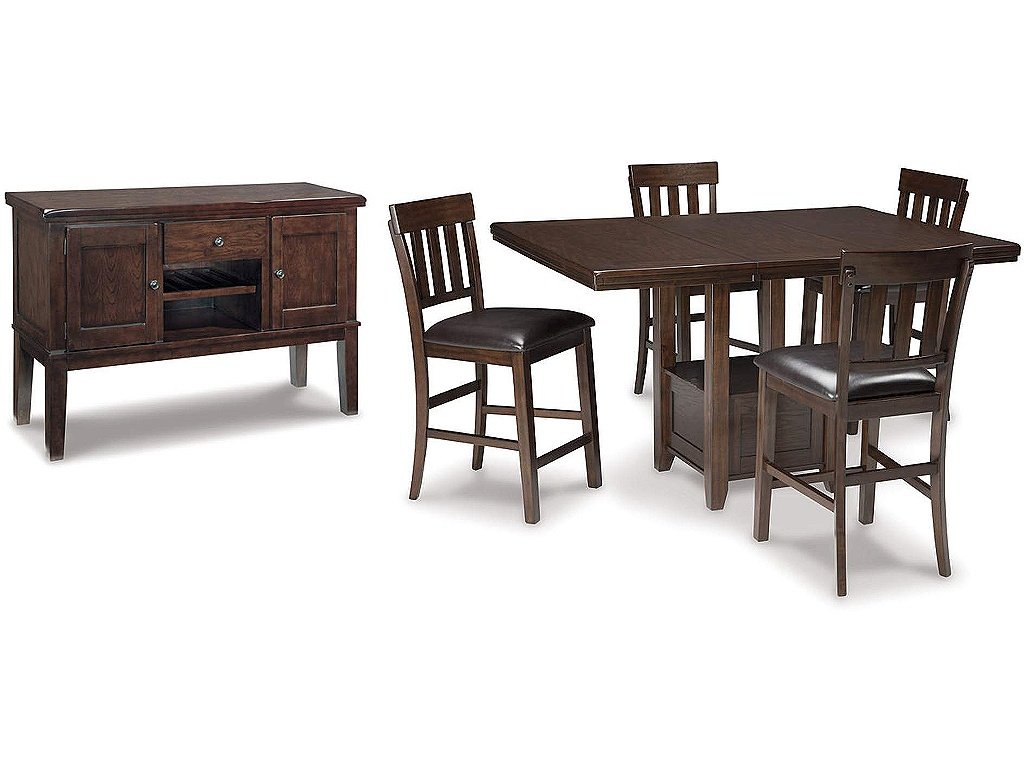 Haddigan Counter Height Dining Table, 4 Barstools and Server