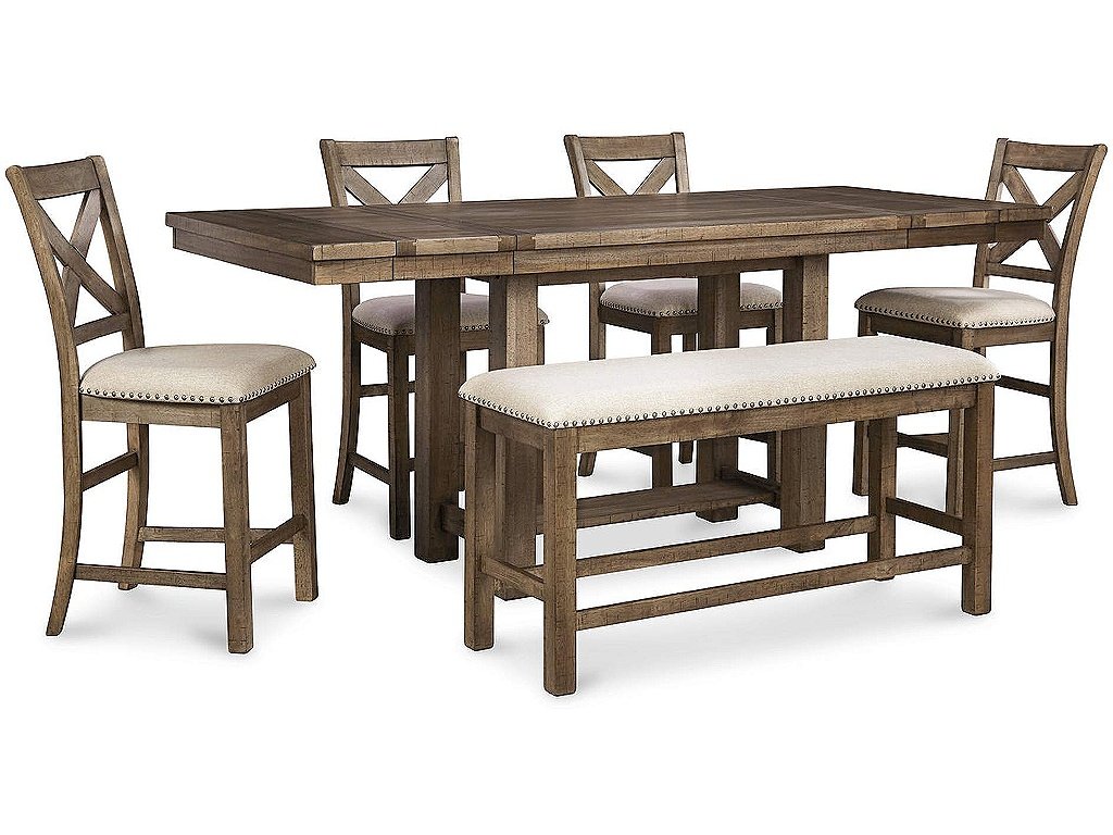 Moriville Counter Height Dining Table with 4 Barstools and Bench