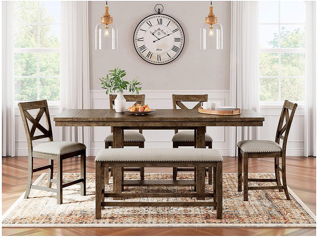 Moriville Counter Height Dining Table with 4 Barstools and Bench